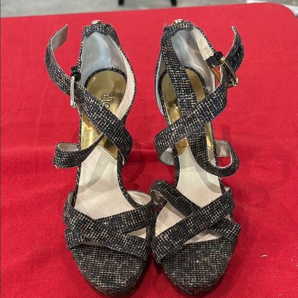 Michael Kors Black and Gold Strappy Heels - Picture 1 of 4
